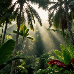 Caribbean Holidays, August Nature Holidays, Lush Caribbean rainforest in August with towering palms, dense green foliage and soft tropical sunlight