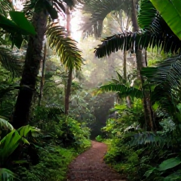 Caribbean Holidays, August Nature Holidays, Lush Trinidad rainforest in August, with a narrow trail, tropical foliage and soft morning light