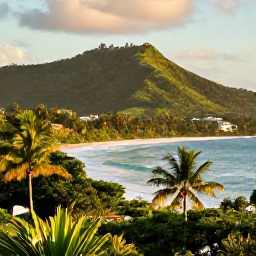 Caribbean Holidays, August Nature Holidays, Lush tropical hills and the coastline of Saint Kitts viewed in warm August sunshine
