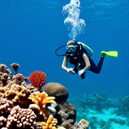 Caribbean Holidays, August Scuba Diving, Scuba diver exploring a colourful coral reef in clear turquoise water around the United States Virgin Islands in August