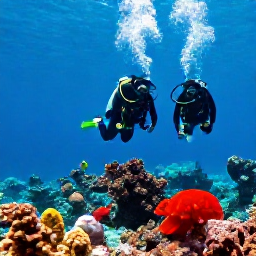 Caribbean Holidays, August Scuba Diving, Scuba divers exploring a colourful Caribbean reef near Saint Martin and Sint Maarten in clear blue water