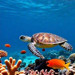 Caribbean Holidays, August Scuba Diving, Underwater photograph of a sea turtle, colourful reef fish and soft corals on a Caribbean dive near Saint Martin