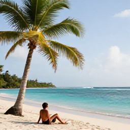 Caribbean Holidays, August Solo Holidays, A solo traveller relaxing on a quiet palm-fringed Caribbean beach in Saint Vincent and the Grenadines during August, with turquoise water and soft morning light