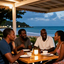 Caribbean Holidays, August Solo Holidays, Friendly Caribbean evening in Saint Kitts with outdoor dining, local music and solo travellers chatting