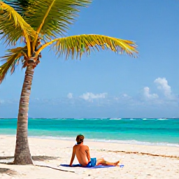 Caribbean Holidays, August Solo Holidays, Solo traveller relaxing on a sunny Cura&ccedil;ao beach in August, turquoise sea, palm trees and a calm welcoming atmosphere