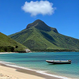 Caribbean Holidays, August Spa Breaks, A scenic view of Nevis Peak and a quiet Caribbean beach, with green hills, clear water and a small boat offshore