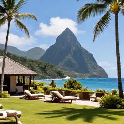 Caribbean Holidays, August Spa Breaks, A tranquil Saint Lucia spa resort overlooking lush tropical gardens and the Caribbean Sea in August sunshine