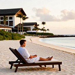 Caribbean Holidays, August Spa Breaks, Couple relaxing on a quiet Caribbean beach near a stylish spa resort during a warm August afternoon