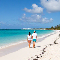 Caribbean Holidays, August Spa Breaks, Couple walking along a quiet white-sand beach in St John, United States Virgin Islands, with turquoise sea