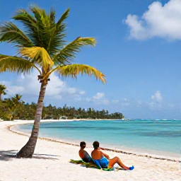 Caribbean Holidays, August Spa Breaks, Visitors relaxing on the white sands of Grace Bay with calm turquoise water and palm trees