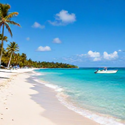 Caribbean Holidays, August Tours, A bright Caribbean beach in the United States Virgin Islands in August, with turquoise water, palm trees and a small boat offshore