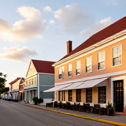 Caribbean Holidays, August Tours, A colourful historic street in Christiansted, St Croix, with colonial buildings, caf&eacute;s and visitors exploring in warm Caribbean light