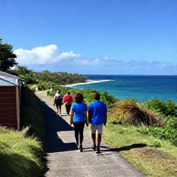 Caribbean Holidays, August Walking, A coastal walking trail above the Caribbean Sea near Castries, Saint Lucia, with walkers enjoying a clear view