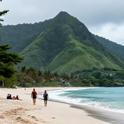 Caribbean Holidays, August Walking, A peaceful Saint Lucia beach beside green hills after a tropical shower, with walkers resting near the shoreline