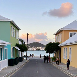 Caribbean Holidays, August Walking Holidays, A quiet August morning in Gustavia, Saint Barth&eacute;lemy, with colourful buildings, harbour views and walkers exploring the streets