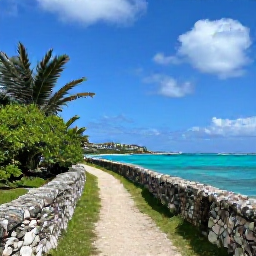 Caribbean Holidays, August Walking Holidays, A sunny coastal walking trail on Saint Barth&eacute;lemy with turquoise sea, dry stone walls and tropical greenery in August