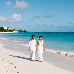 Caribbean Holidays, August Weddings, A newly married couple walking along a sunny Caribbean beach on Saint Martin, with turquoise water and soft white sand
