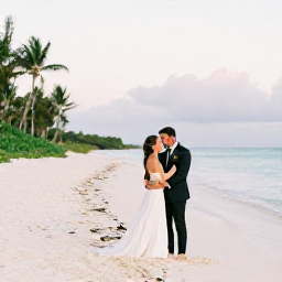 Caribbean Holidays, August Weddings, Bride and groom on a quiet white-sand beach in Turks and Caicos during a warm August afternoon