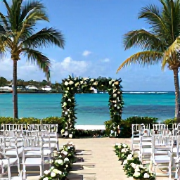 Caribbean Holidays, August Weddings, Elegant outdoor wedding ceremony overlooking a turquoise bay on Saint Barth&eacute;lemy, with tropical greenery and simple white flowers