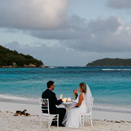 Caribbean Holidays, August Weddings, Romantic candlelit dinner for two on a Caribbean beach in the British Virgin Islands