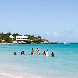 Caribbean Holidays, August Weddings, Wedding guests swimming and relaxing beside a clear Caribbean sea in Saint Barth&eacute;lemy after an August ceremony