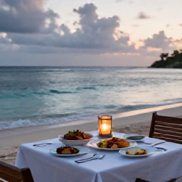 Caribbean Holidays, August Wellness, Relaxed evening meal beside the sea in Tobago, with local Caribbean dishes, gentle lantern light and a peaceful shoreline