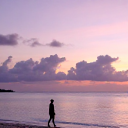 Caribbean Holidays, August Wellness, Tranquil Bermuda shoreline at sunset with pastel sky, calm sea and a person walking peacefully along the water
