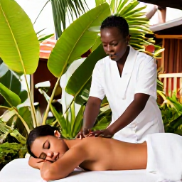 Caribbean Holidays, August Wellness, Traveller receiving a peaceful massage in an open-air spa surrounded by tropical plants in Tobago