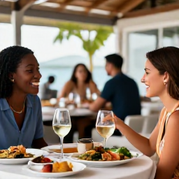 Caribbean Holidays, August Wine Tasting, A friendly Caribbean restaurant in St Thomas serving wine and locally inspired dishes on a shaded terrace