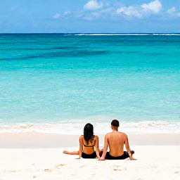 Caribbean Holidays, Bahamas Adults Only, Couple relaxing on a quiet white-sand beach in The Bahamas in November, turquoise water and gentle sunshine