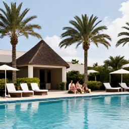 Caribbean Holidays, Bahamas Adults Only, Elegant adults-only Bahamas resort with palm trees, swimming pool and couples enjoying a quiet January afternoon