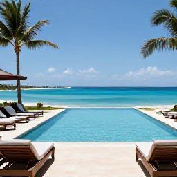 Caribbean Holidays, Bahamas Adults Only May, An elegant adults-only resort in The Bahamas with an infinity pool, sun loungers, palm trees and bright blue ocean