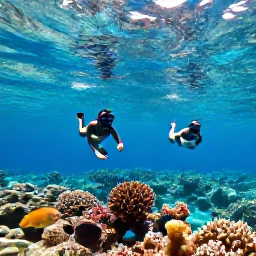 Caribbean Holidays, Bahamas Adults Only May, Snorkellers exploring a colourful coral reef in clear Bahamian water, with tropical fish and sunlight beneath the surface
