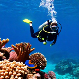 Caribbean Holidays, Bahamas Adventure Holidays, A scuba diver swimming beside colourful coral and tropical fish in clear Bahamian water