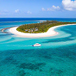 Caribbean Holidays, Bahamas Adventure Holidays, Aerial photograph of turquoise Bahamian sea, white sand islands and a small boat exploring the coastline