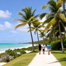 Caribbean Holidays, Bahamas Adventure Holidays, Hikers walking along a quiet palm-fringed trail beside the coast on Grand Bahama