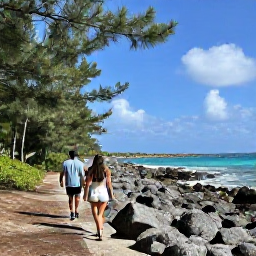 Caribbean Holidays, Bahamas Adventure Holidays, Hikers walking through pine forest and rocky coastal scenery on a Bahamian island