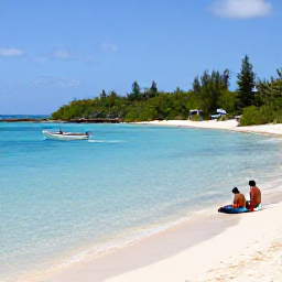 Caribbean Holidays, Bahamas Adventure Holidays, Small boat travelling past a remote Bahamian island with travellers enjoying a secluded beach and clear water