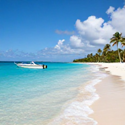 Caribbean Holidays, Bahamas Adventure Holidays, Small motorboat approaching a secluded Bahamian cay with a sandy beach and clear blue water