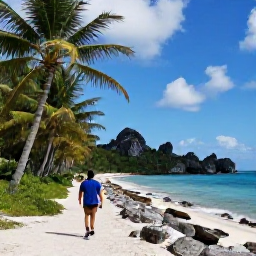 Caribbean Holidays, Bahamas Adventures, Travellers hiking along a natural coastal path with palms and limestone scenery on a Bahamian island