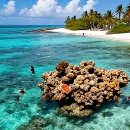 Caribbean Holidays, Bahamas All Inclusive, Snorkellers exploring a colourful coral reef in clear Bahamian water near a sandy island beach