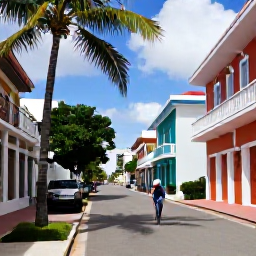 Caribbean Holidays, Bahamas August Break, Traveller walking along a colourful Nassau street near historic colonial buildings and palm trees