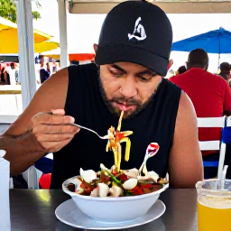Caribbean Holidays, Bahamas Backpacking, Backpacker enjoying fresh conch salad at a casual outdoor food stall in Nassau, Bahamas