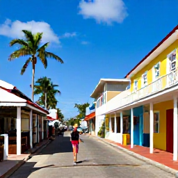 Caribbean Holidays, Bahamas Backpacking, Backpacker exploring colourful colonial streets in Nassau, Bahamas, with local shops and tropical sunlight