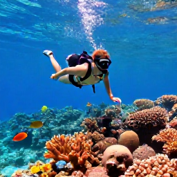 Caribbean Holidays, Bahamas Backpacking, Backpacker snorkelling above a colourful coral reef in clear Bahamian water with tropical fish