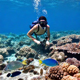 Caribbean Holidays, Bahamas Backpacking, Backpacker snorkelling over a shallow coral reef in clear Bahamian water, with tropical fish and sunlight