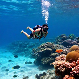Caribbean Holidays, Bahamas Backpacking, Backpackers snorkelling above a colourful coral reef in clear Bahamian water, with tropical fish and a sandy seabed