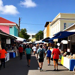 Caribbean Holidays, Bahamas Backpacking, Budget traveller exploring a colourful Nassau street market with local stalls, historic buildings and tropical sunshine