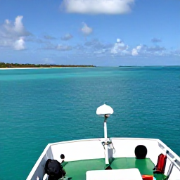 Caribbean Holidays, Bahamas Backpacking, Small passenger ferry crossing brilliant turquoise water between Bahamian islands, with a backpacker on deck