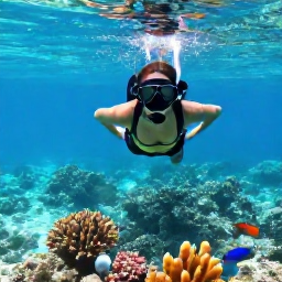 Caribbean Holidays, Bahamas Backpacking, Traveller snorkelling over a shallow coral reef with colourful fish in the clear waters of The Bahamas
